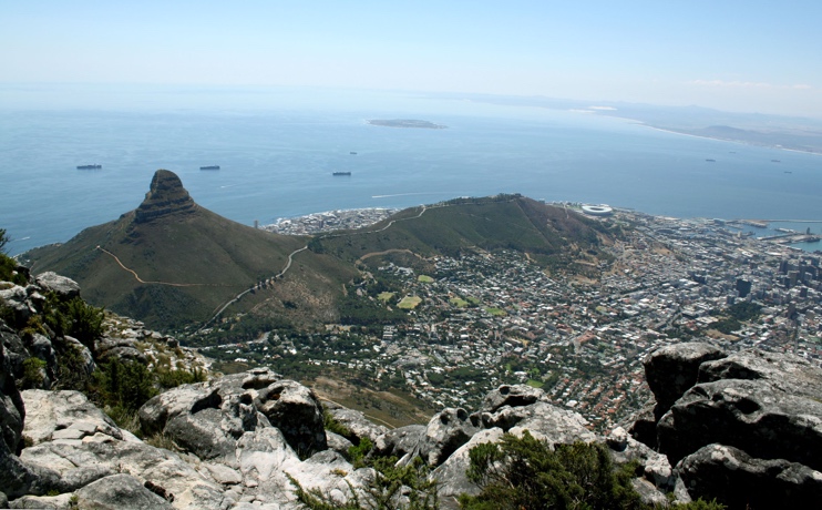 View from Table Mountain over Signal Hill and the city